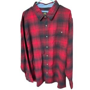 Lee Flannel Men's Shirt XXLarge Red Black Plaid Button Up Outdoor Work